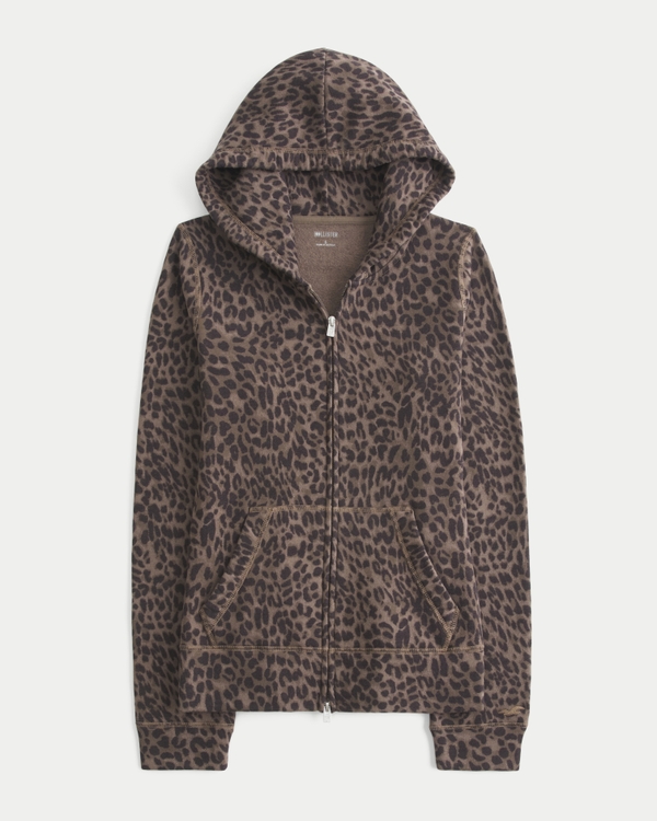 Hollister Feel Good Leopard Print Slim Zip-Up Hoodie