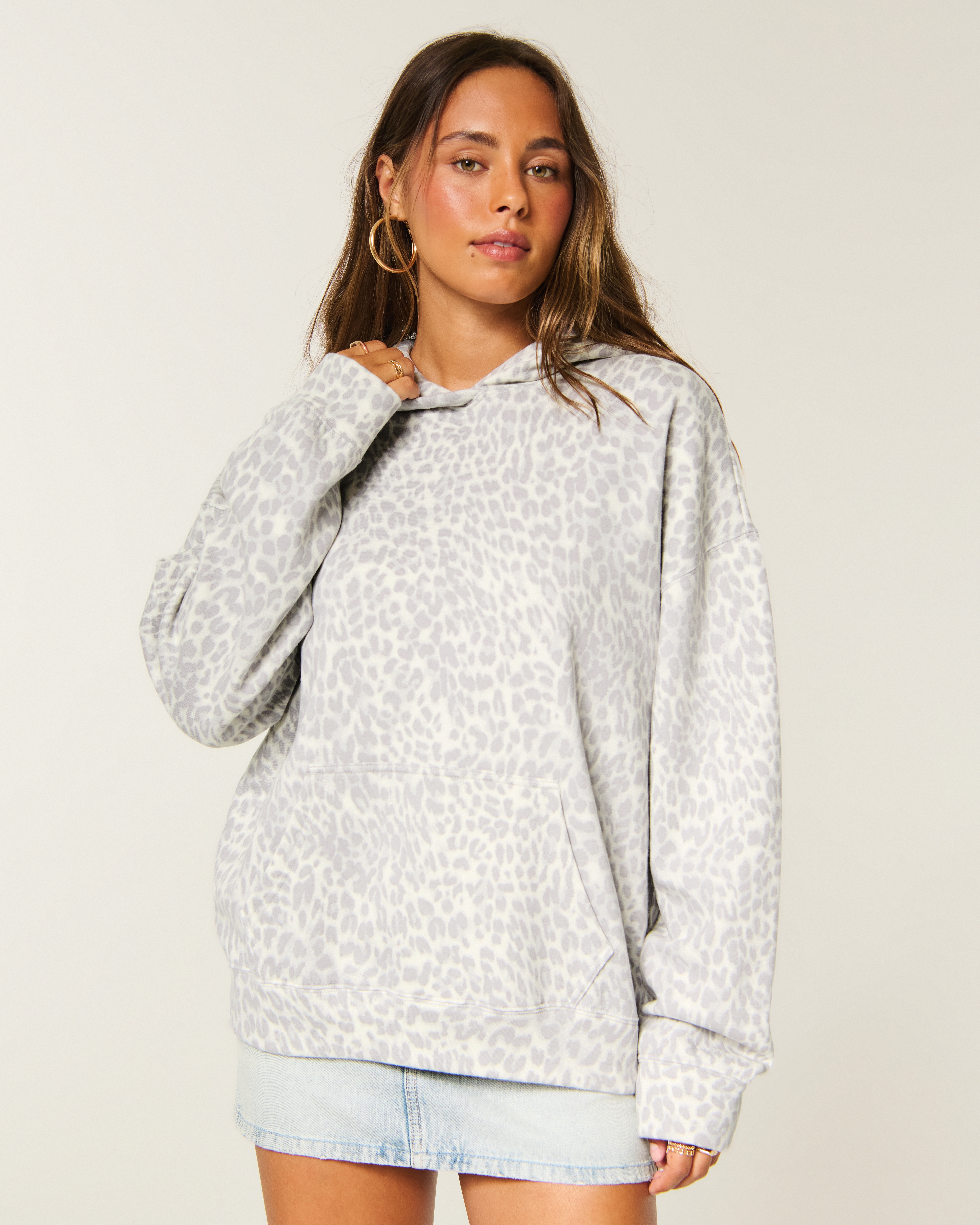 Hollister Feel Good Oversized Light Leopard Print Hoodie