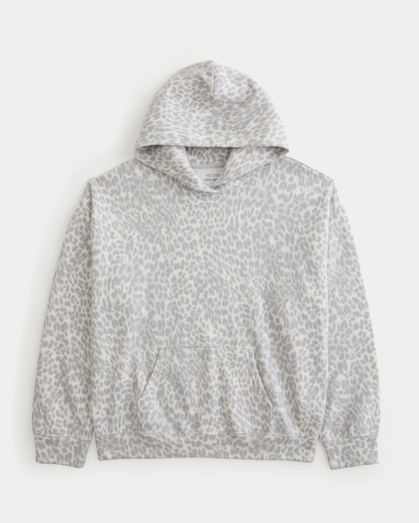Hollister Feel Good Oversized Light Leopard Print Hoodie, Light Grey view 1