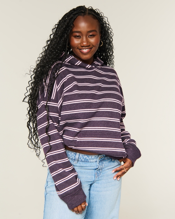 Hollister Feel Good Oversized Hoodie, Plum Stripe view 1