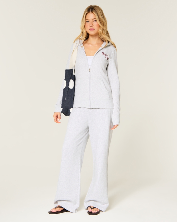 Hollister Feel Good Logo Graphic Zip-Up Hoodie, Light Heather Grey view 2