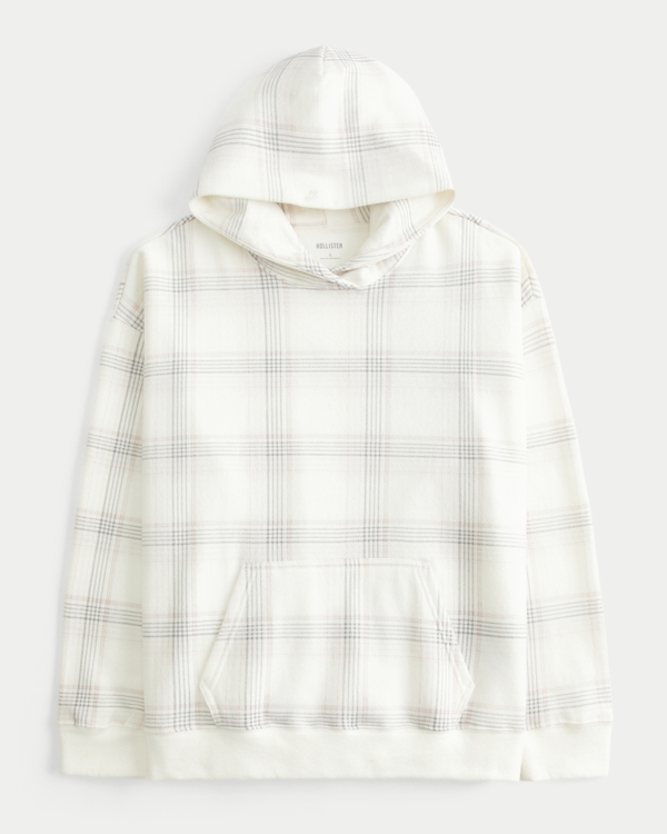 Oversized Plaid Hoodie, Cloud White Plaid view 1