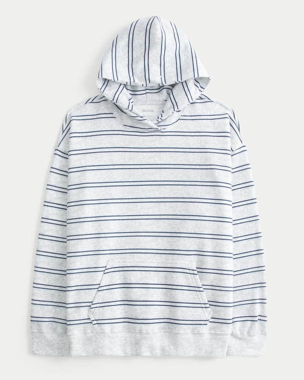 Oversized Striped Hoodie, Light Heather Grey Stripe view 1