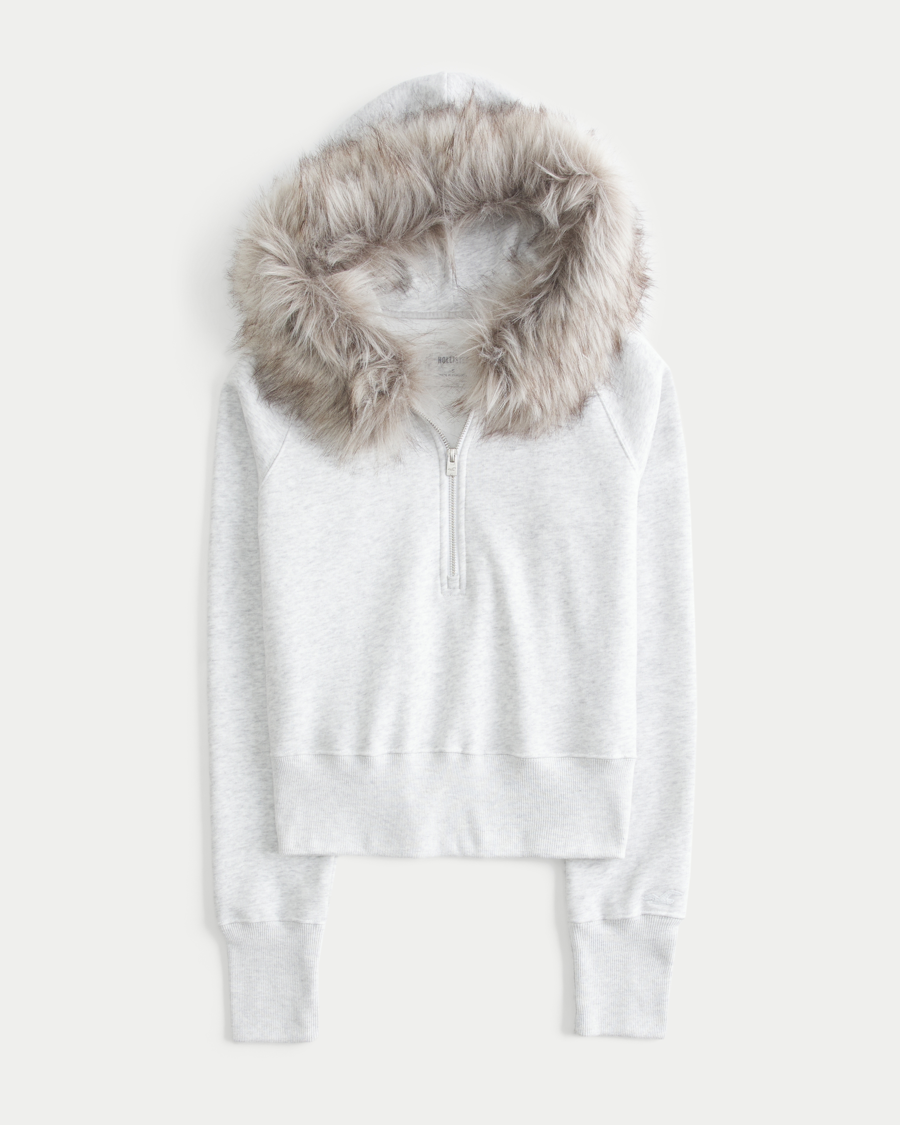 Faux Fur Trim Half-Zip Hoodie