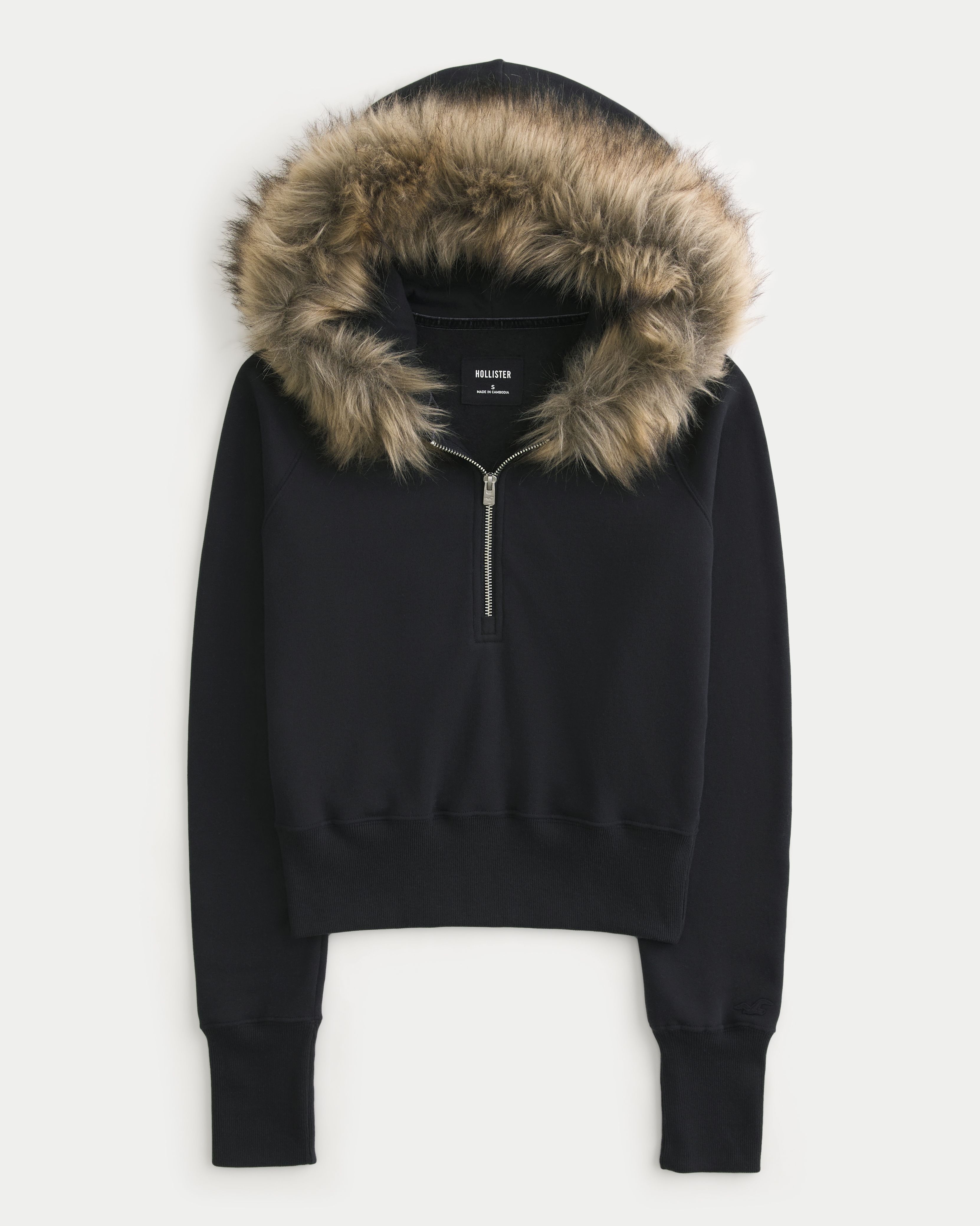 Faux Fur Trim Half-Zip Hoodie
