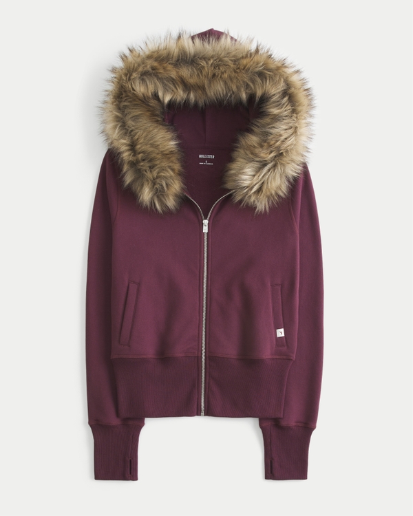Women's Hollister Feel Good Faux Fur Trim Zip-Up Hoodie | Women's