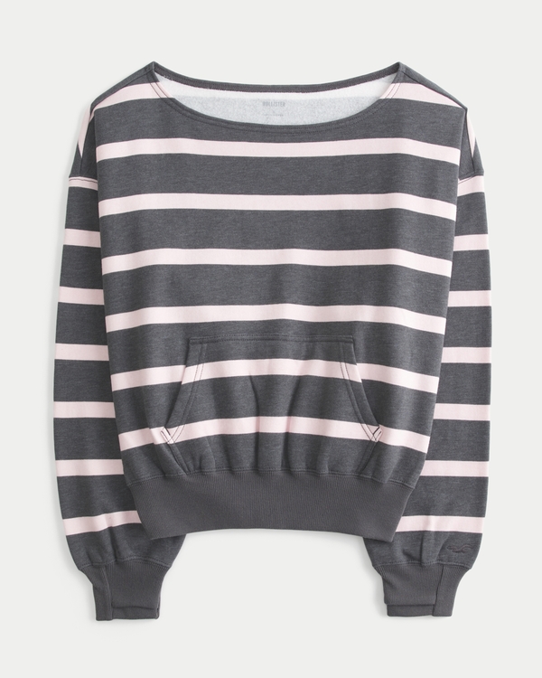 Hollister Feel Good Easy Off-the-Shoulder Sweatshirt, Light Pink Stripe view 1