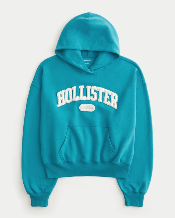 Hollister Feel Good Easy Logo Graphic Hoodie, Turquoise view 1