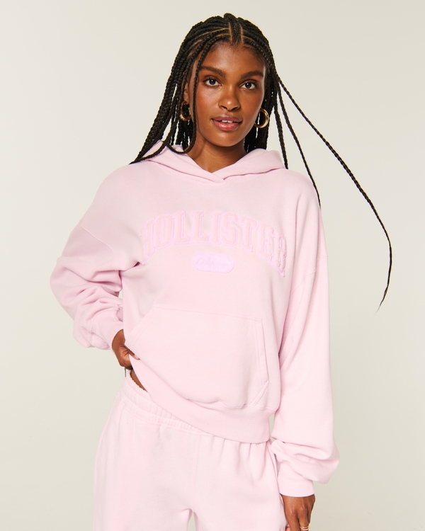 Hollister Feel Good Easy Logo Graphic Hoodie, Light Pink view 1