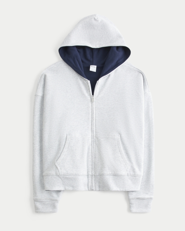 Hollister Feel Good Easy Reversible Zip-Up Hoodie, Light Heather Grey view 1
