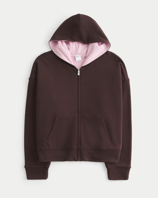 Hollister Feel Good Easy Reversible Zip-Up Hoodie, Brown view 1