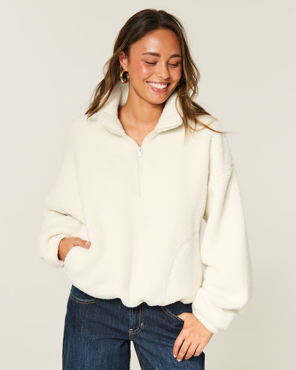 Easy Sherpa Half-Zip Sweatshirt, Cream view 1