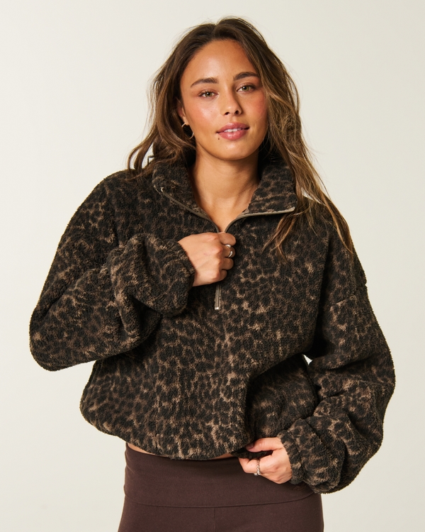 Easy Sherpa Half-Zip Sweatshirt, Leopard Print view 1