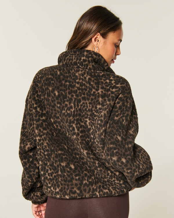 Easy Sherpa Half-Zip Sweatshirt, Leopard Print view 2