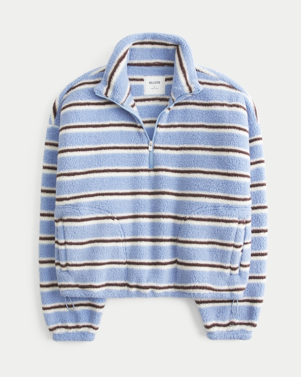 Easy Sherpa Half-Zip Sweatshirt, Light Blue Stripe view 1
