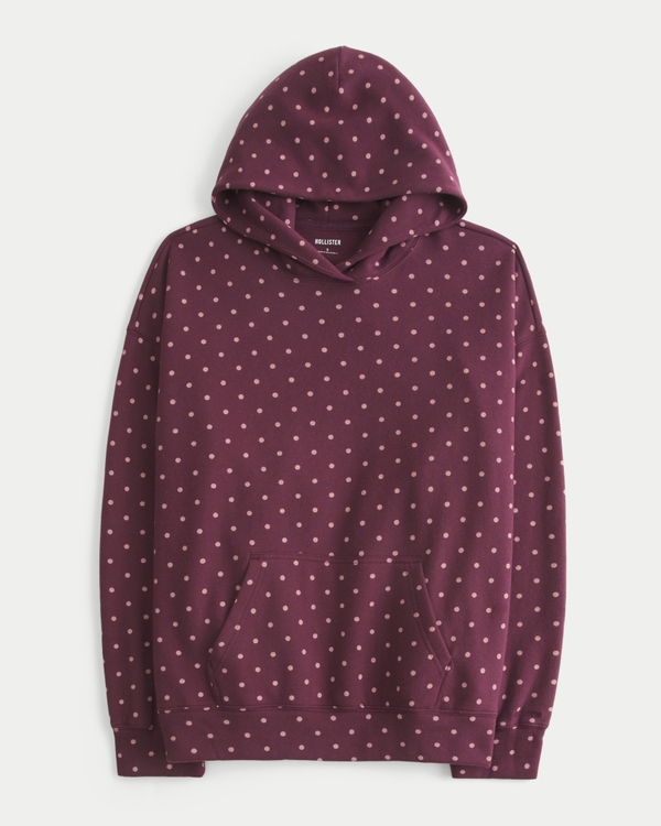 Hollister Feel Good Oversized Dot Pattern Hoodie, Burgundy Dot view 1
