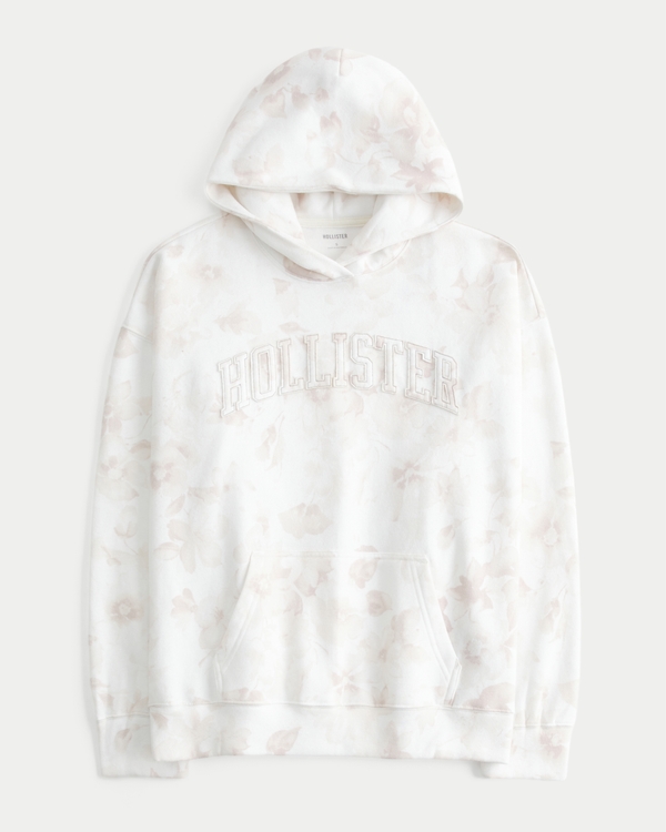 Hollister Feel Good Oversized Floral Logo Graphic Hoodie, Cloud White Camo view 1