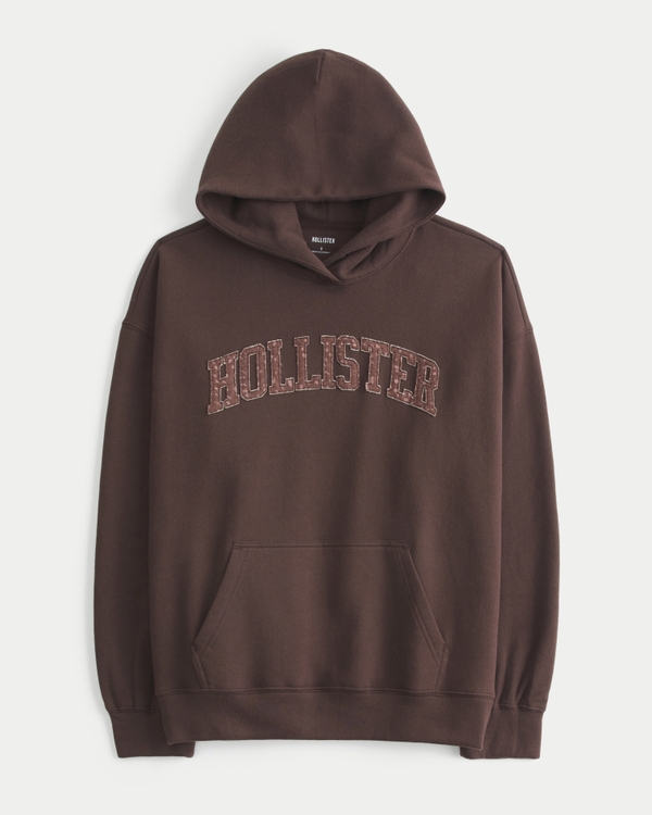 Hollister Feel Good Oversized Doe Print Logo Graphic Hoodie, Brown view 1