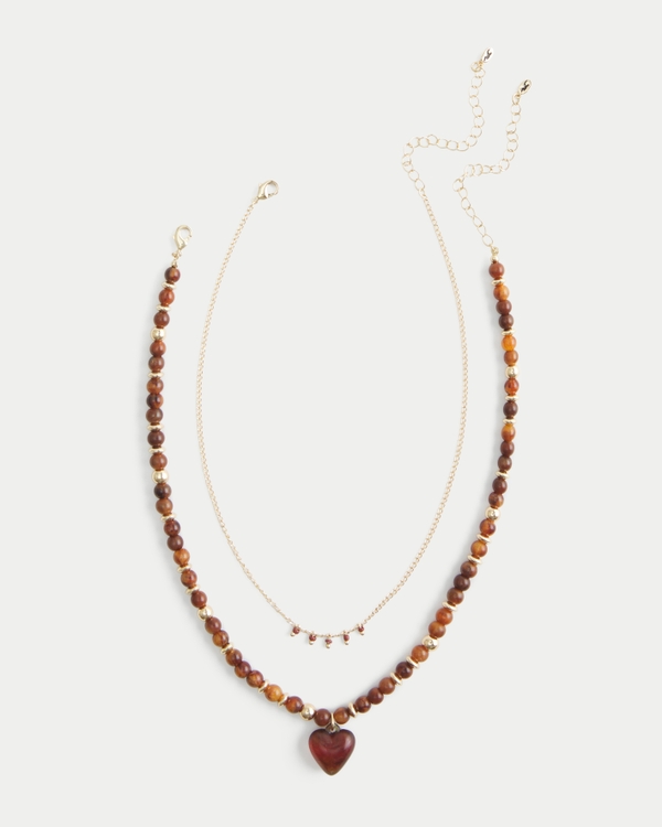 Burgundy Heart Necklace 2-Pack, Gold 2 Pk view 1