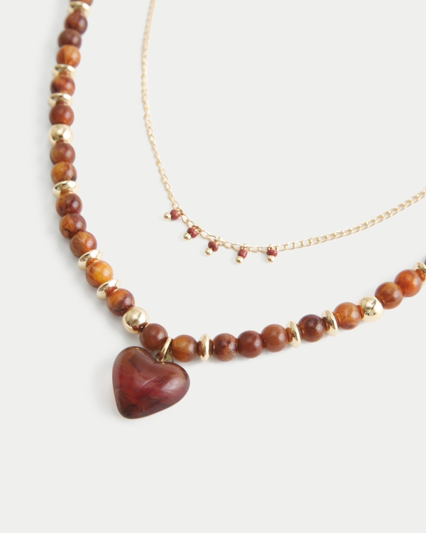 Burgundy Heart Necklace 2-Pack, Gold 2 Pk view 2