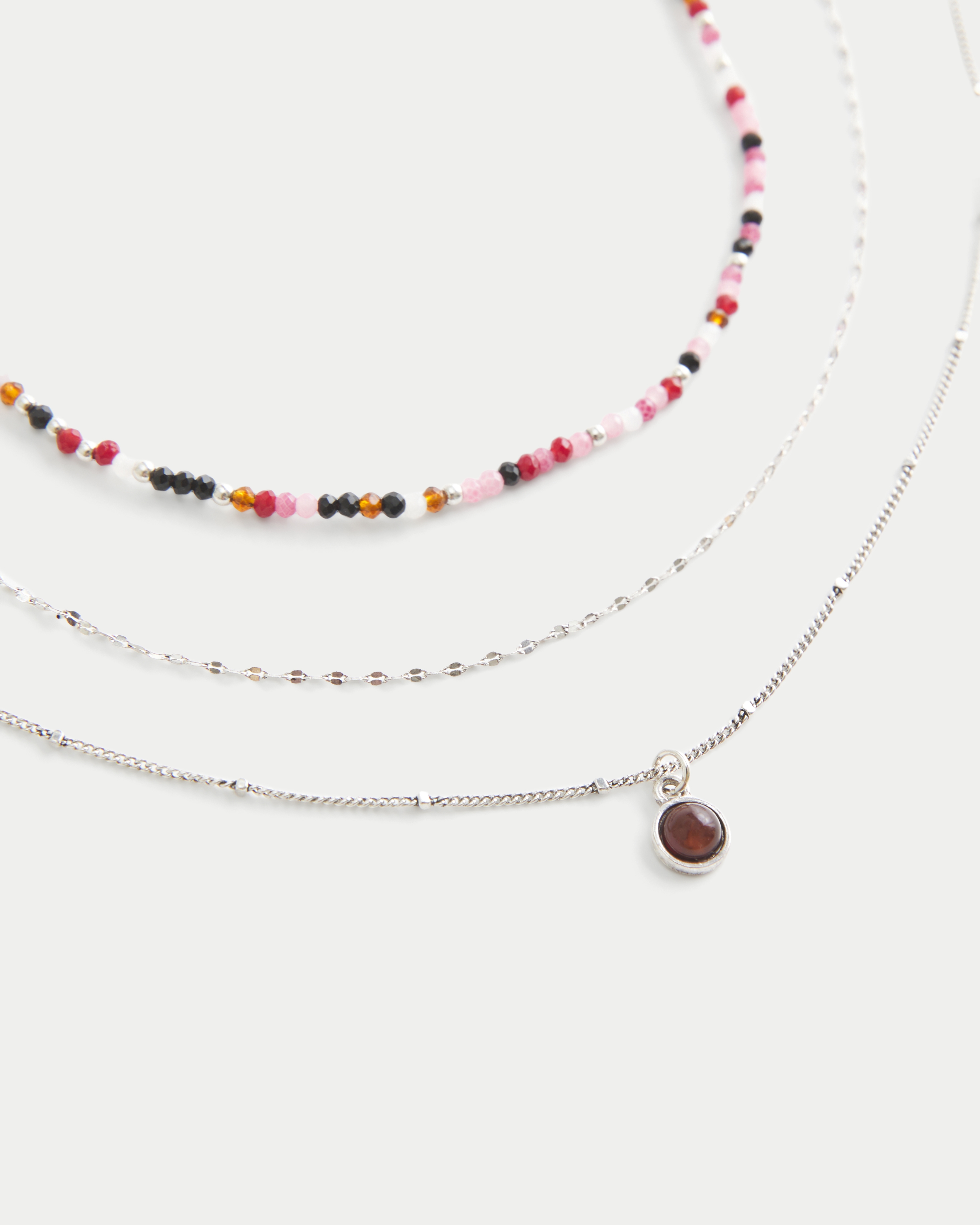 Silver Beaded Charm Necklace 3-Pack