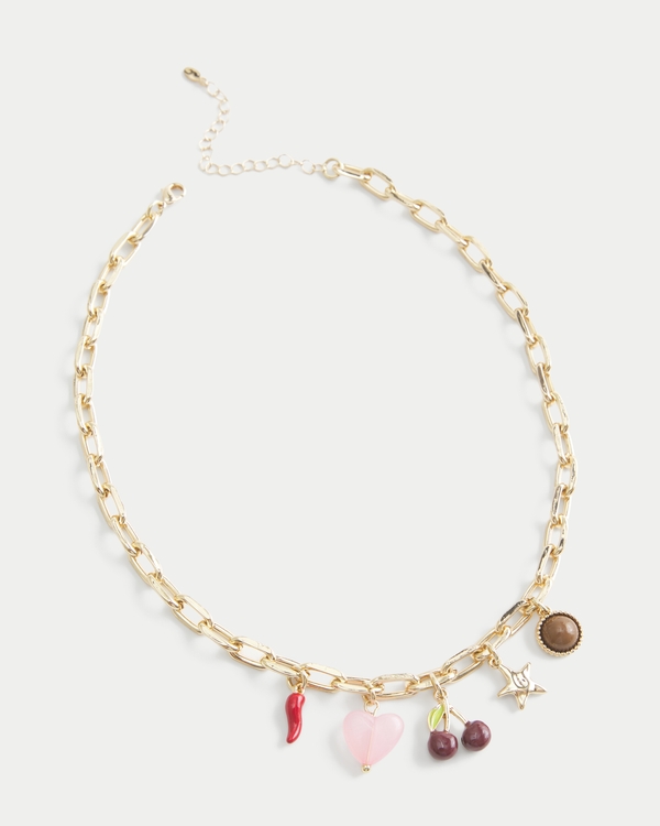 Gold Charm Necklace, Gold view 1