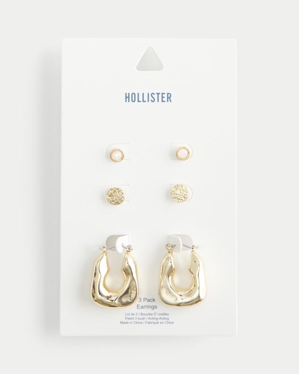 Gold Textural Hoop & Stud Earring 3-Pack, Gold 3 Pk view 2