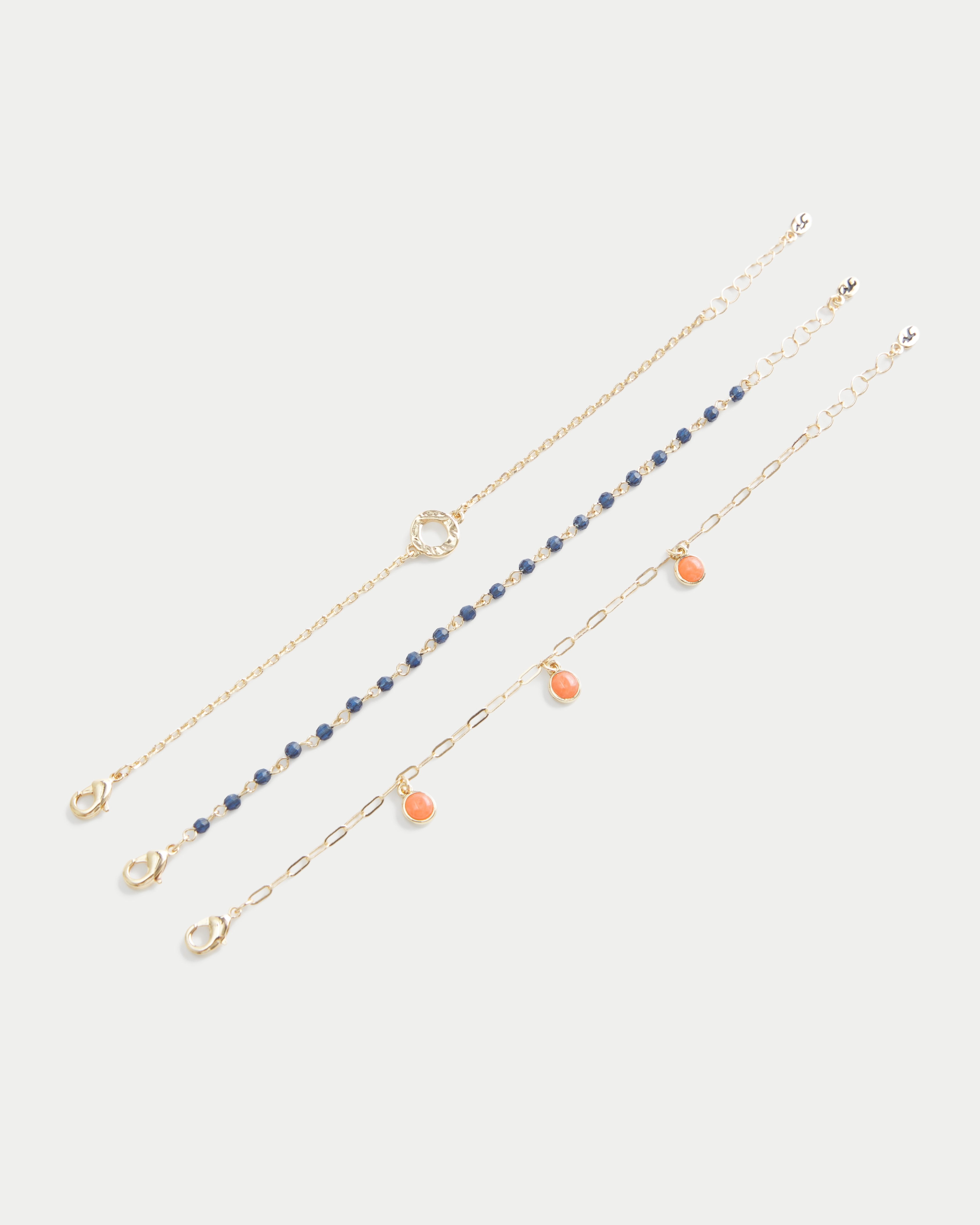 Gold Beaded & Ring Charm Bracelet 3-Pack