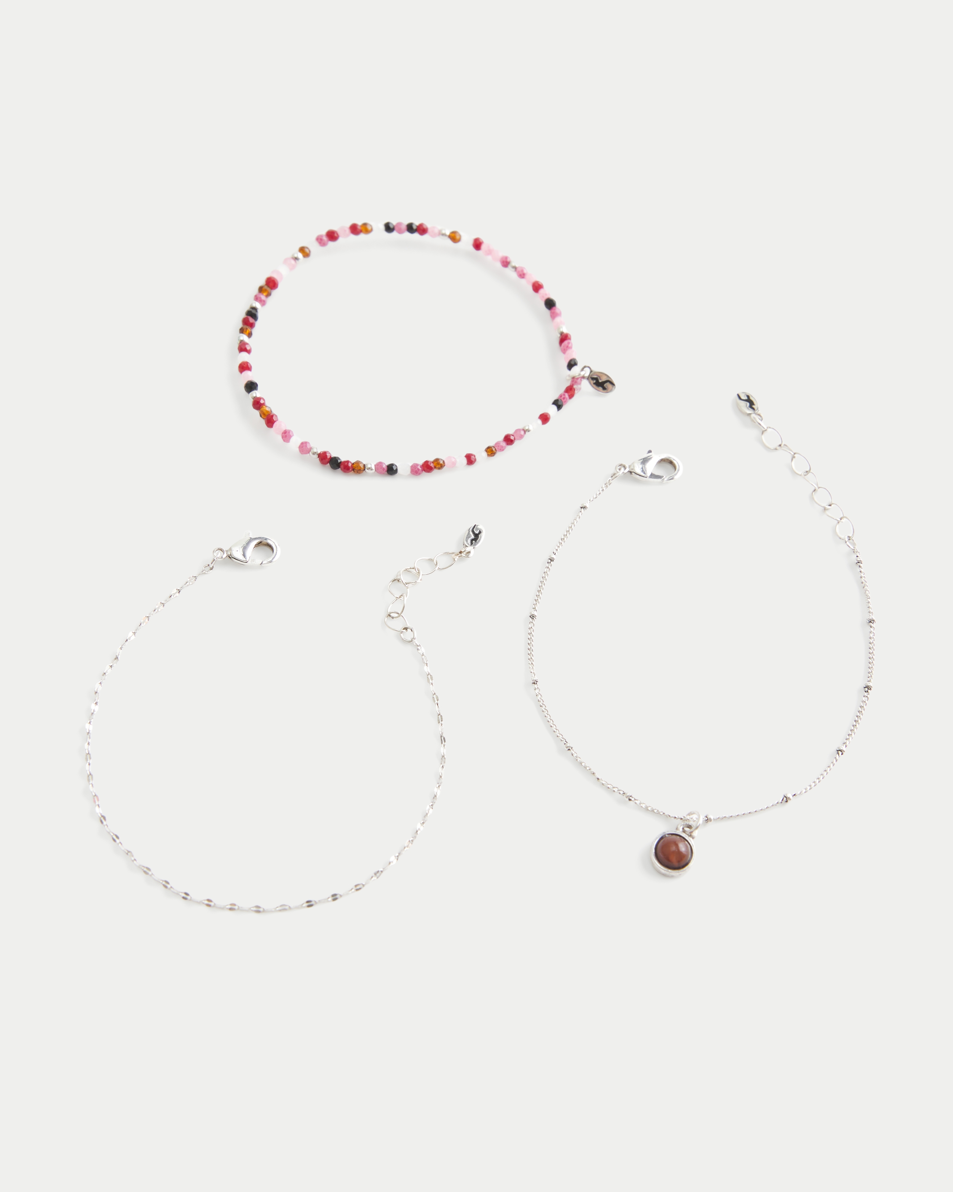 Silver Beaded Charm Necklace 3-Pack