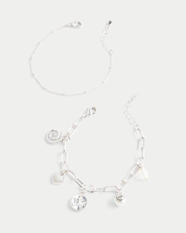 Silver Charm Bracelet 2-Pack, Silver 2pk view 1