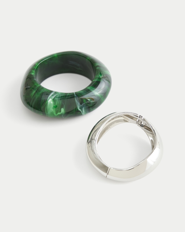 Silver & Green Bangle 2-Pack, Silver Green view 1