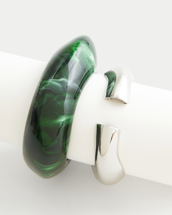 Silver & Green Bangle 2-Pack, Silver Green view 2