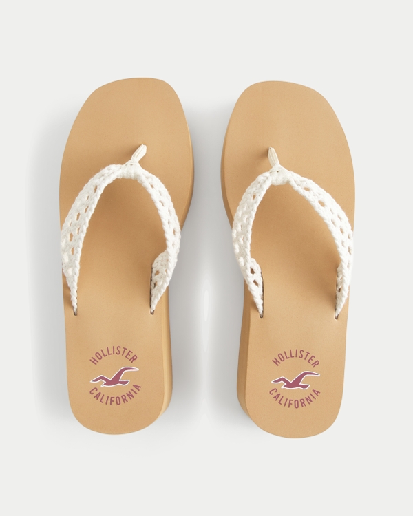 Crochet-Style Platform Flip Flops, White view 1