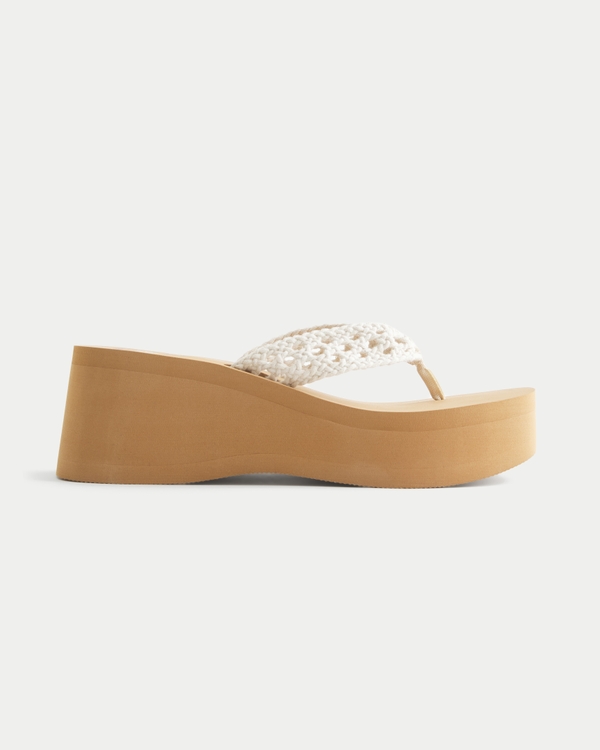 Crochet-Style Platform Flip Flops, White view 2
