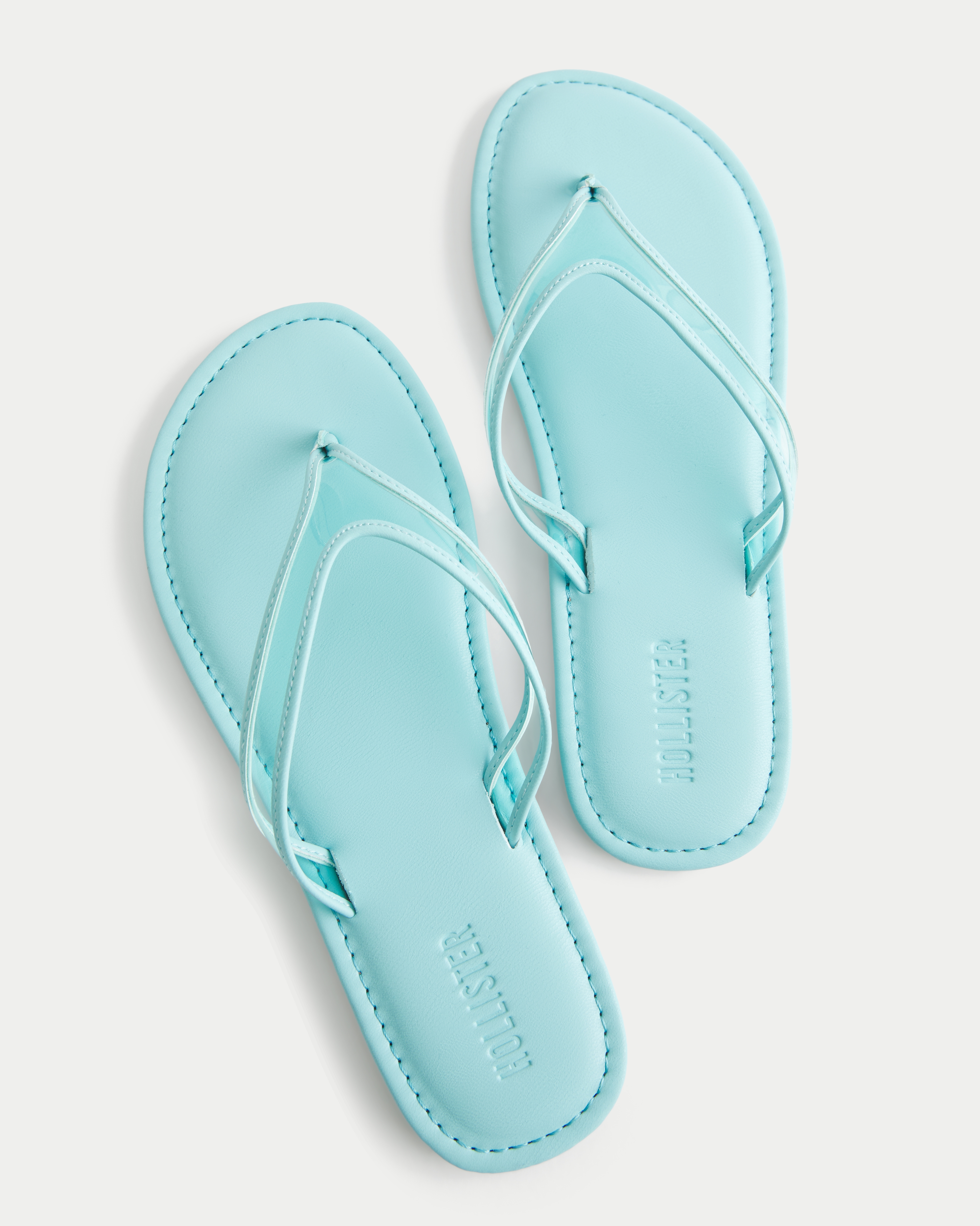 Light Blue Faux Leather Flip Flops