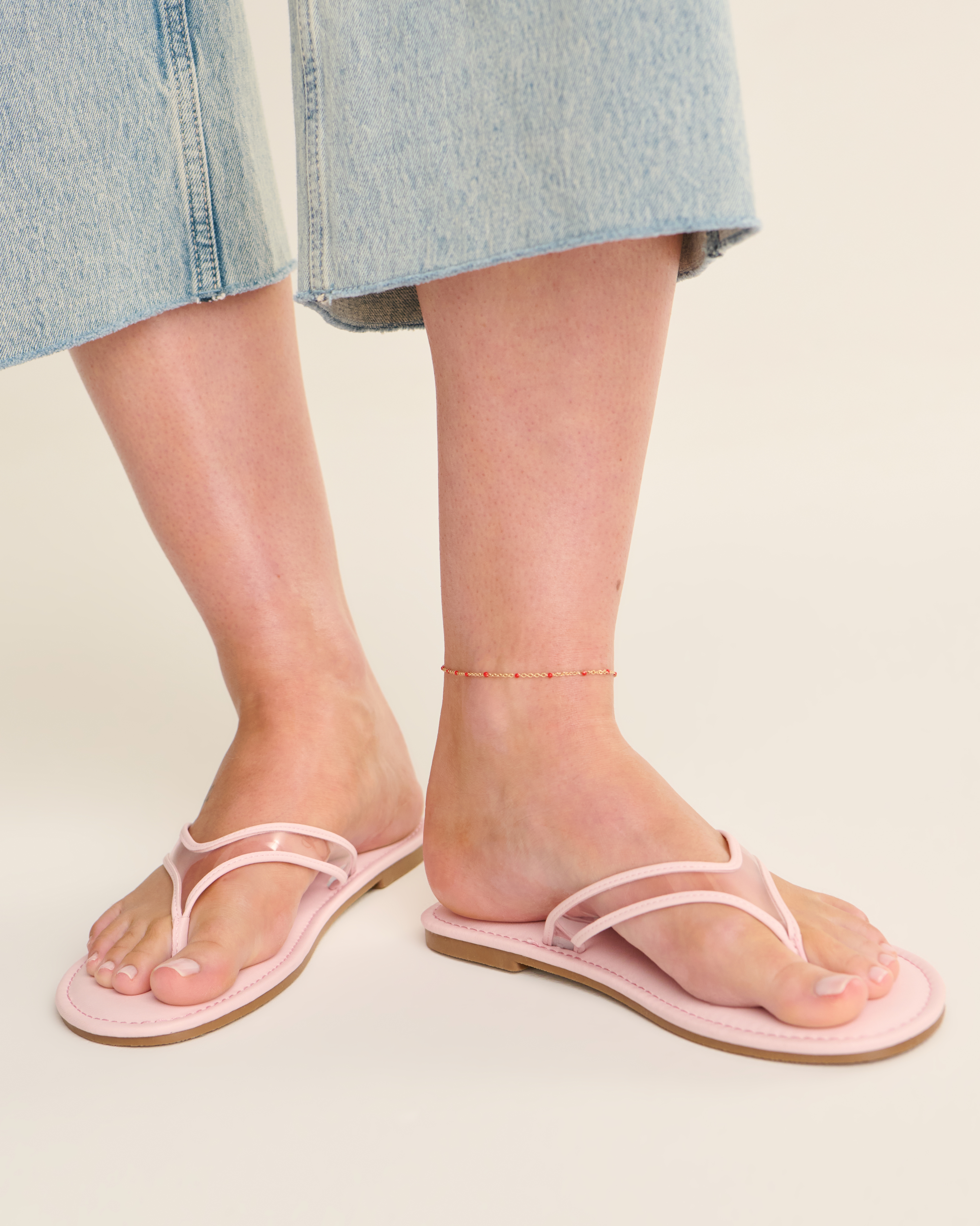 Pink Faux Leather Flip Flops