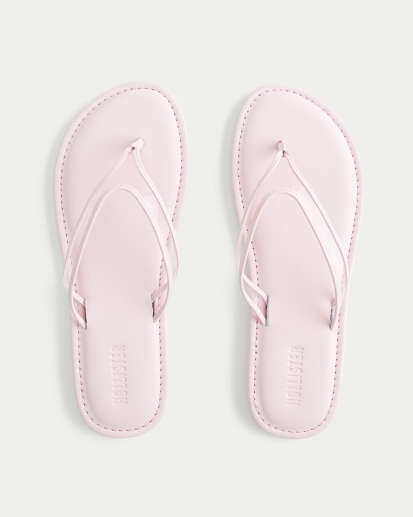 Pink Faux Leather Flip Flops