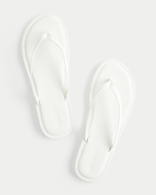 White Core Faux Leather Flip Flops, White view 1