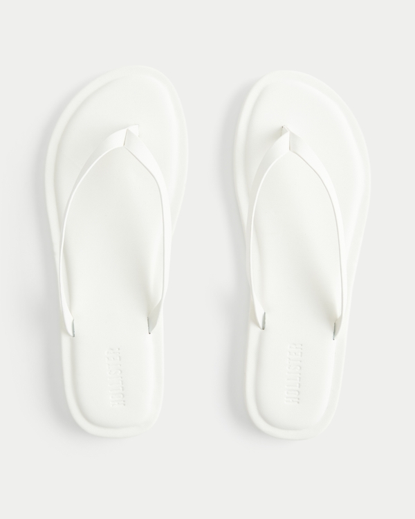 White Core Faux Leather Flip Flops, White view 2