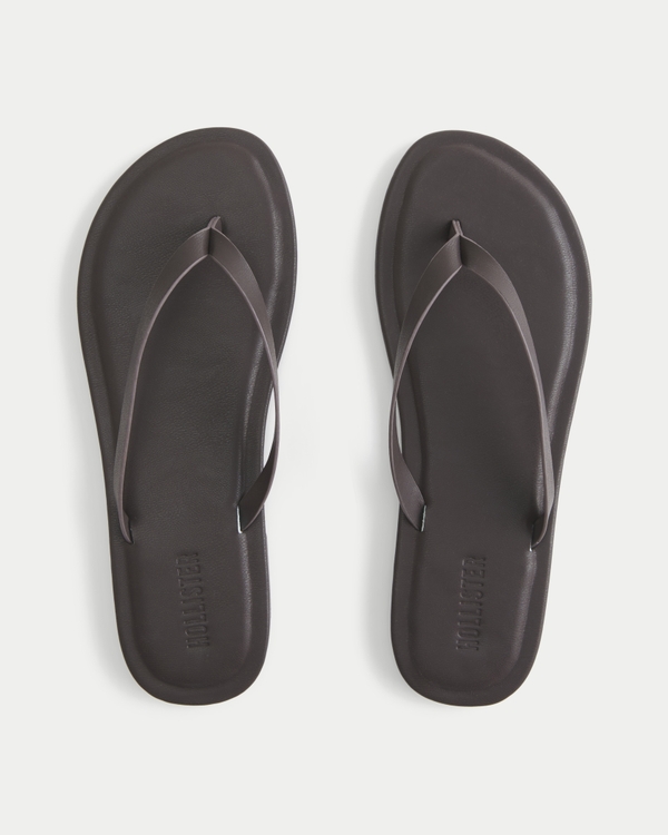 Brown Core Faux Leather Flip Flops, Dark Brown view 1