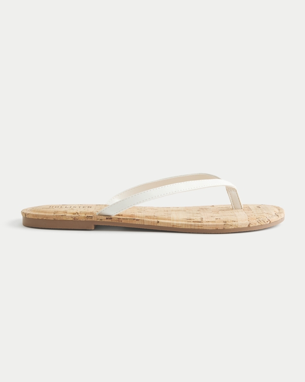 White Cork Faux Leather Flip Flops, White view 2