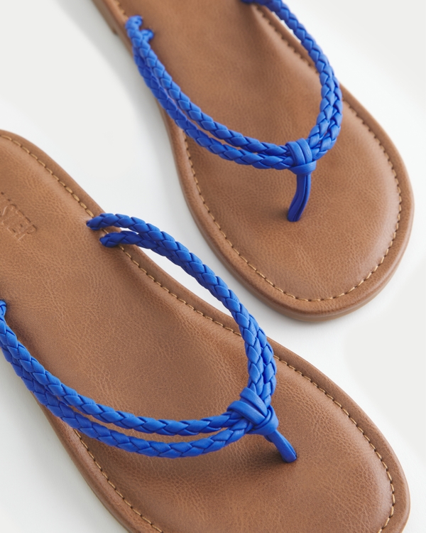 Blue Braided Double Strap Faux Leather Flip Flops, Cobalt view 1