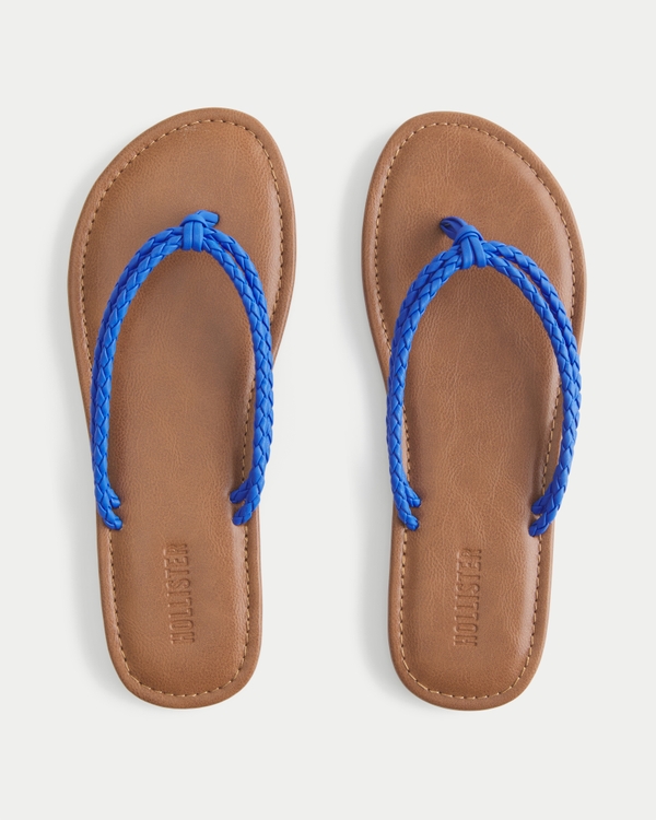 Blue Braided Double Strap Faux Leather Flip Flops, Cobalt view 2