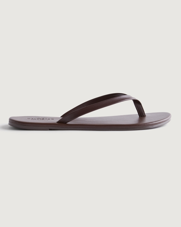 Vegan Leather Flip-Flops, Dark Brown view 2