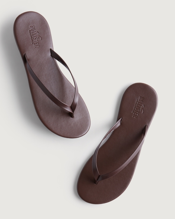 Vegan Leather Flip-Flops, Dark Brown view 1