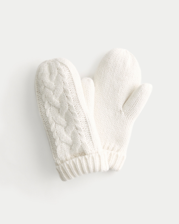 Cable-Knit Mittens, Cream