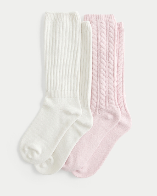 Cable-Knit Socks 2-Pack, Light Pink-cloud White