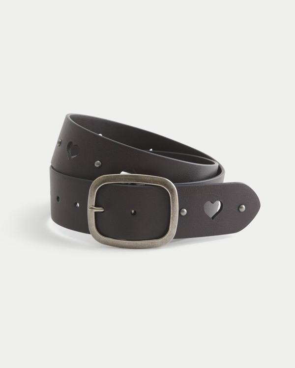 Heart Vegan Leather Belt, Dark Brown view 1