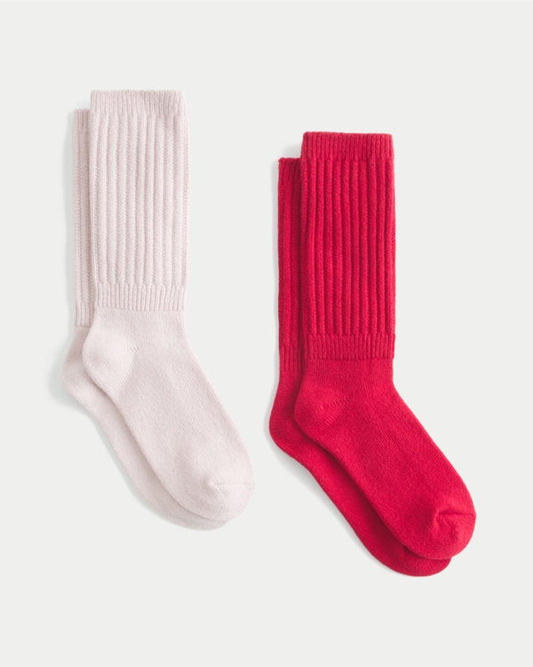 Ribbed Socks 2-Pack, Crimson-pale Lilac view 1