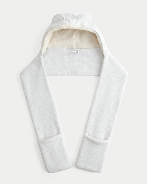 Hollister Feel Good Sherpa-Lined Bear Hoodie Scarf, Light Heather Grey view 1